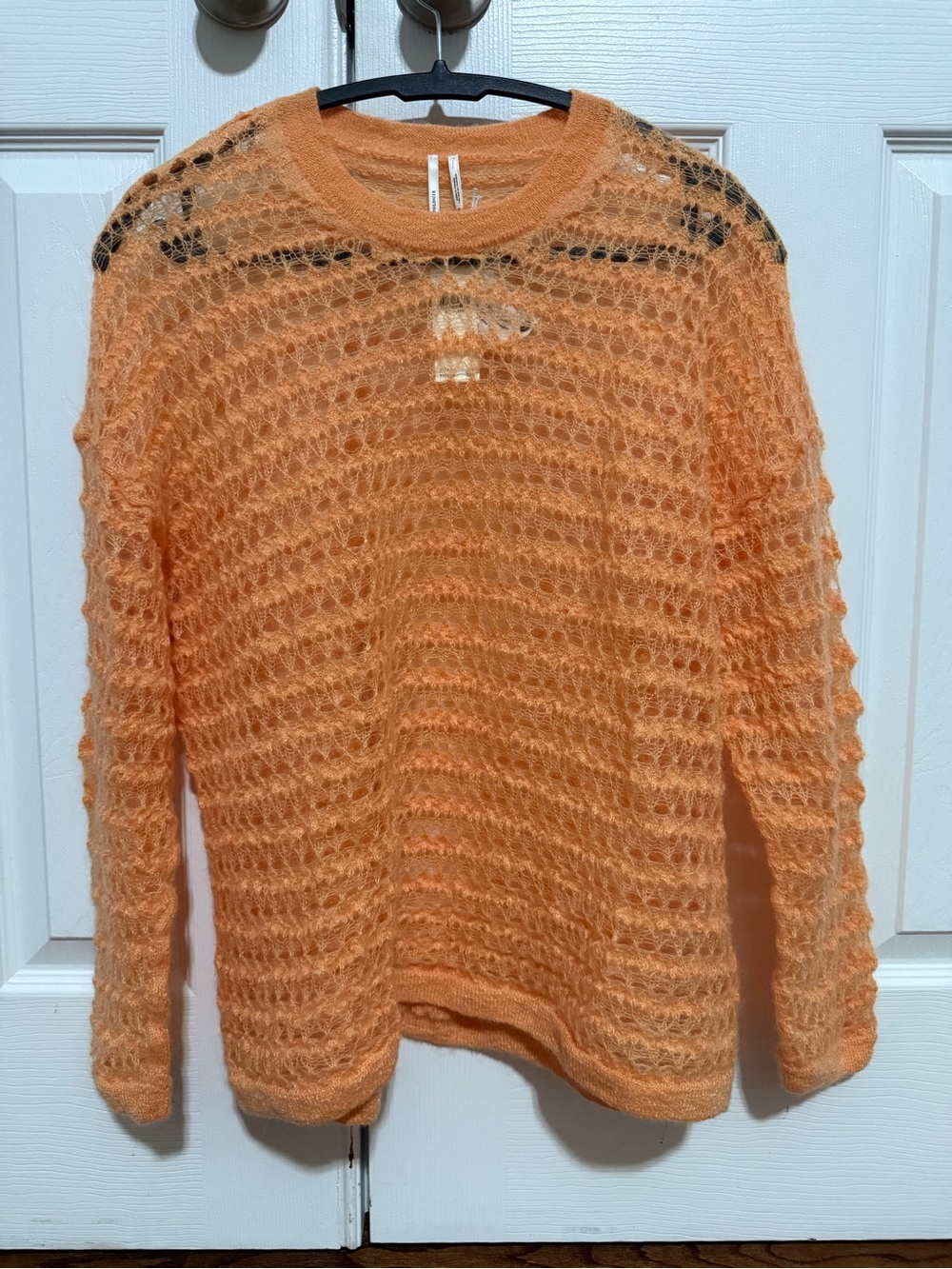 Anthropologie Orange Wool Nylon Open-Knit Pullover Sweater S Crew Neck Dry Clean